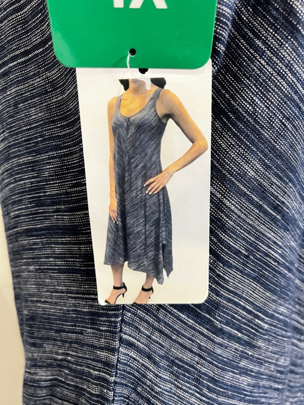 Linen Blend Hanky Hem Blue Heathered Sleeveless Midi Dress Size XL - Picture 3 of 14